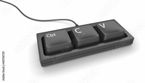 Fototapeta Klawiatura z trzema przyciskami, ctrl, C i V do kopiowania i wklejania.