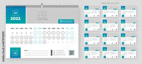 Fototapeta Desk Calendar 2022 Template Design, Creative Calendar 2022