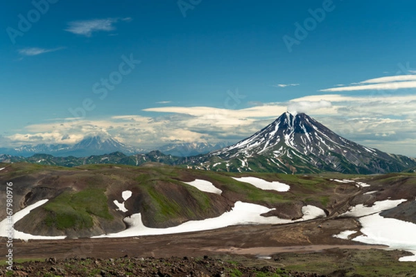 Fototapeta Kamchatka landscape on volcano from top of view
