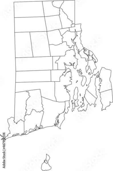 Fototapeta White blank vector administrative map of the Federal State of Rhode Island, USA with black borders of its municipalities