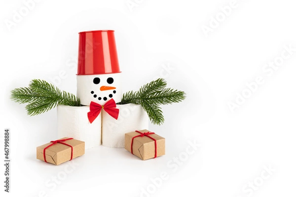 Obraz Toilet paper snowman isolated on white background