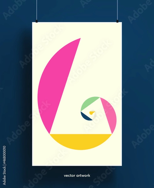 Fototapeta Beautiful poster template with abstract geometric shapes background.  Trendy colorful and geometric shapes design with golden ratio proportions. Vector illustration.