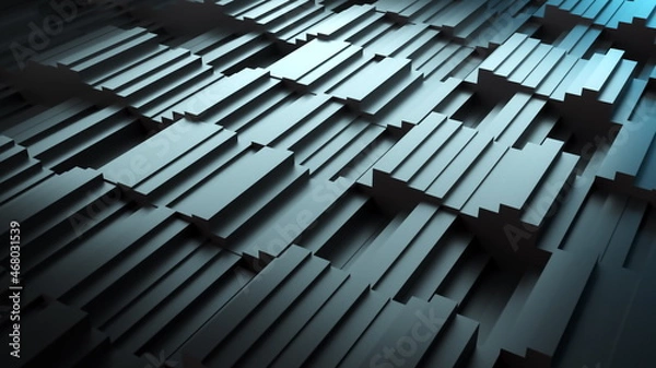 Fototapeta Computer generated background waves of rectangles, top view. 3D rendering undulating stepped background