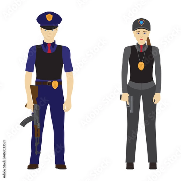 Obraz Policemen with guns in their hands. Police officers.