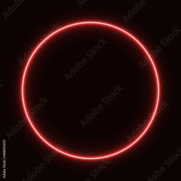 Fototapeta red neon circle. glowing circle on a black background. pink neon vector print.