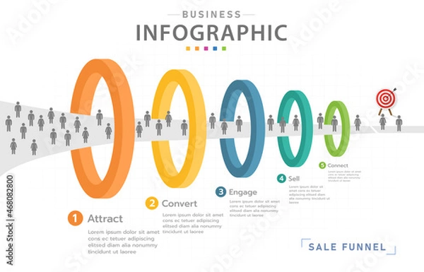 Obraz Infographic template for business. 5 Level Modern Sales funnel diagram, presentation vector infographic.
