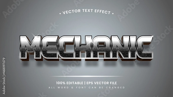 Fototapeta Mechanic shiny metal silver 3d text style effect. Editable illustrator text style.