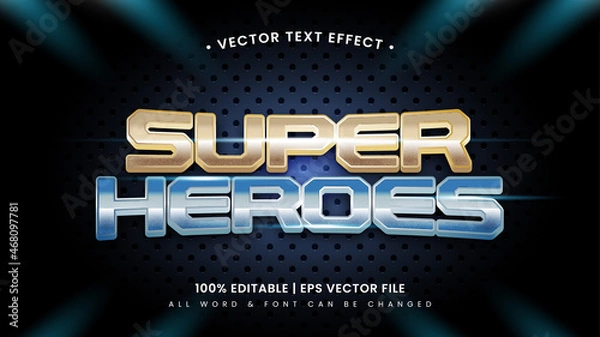 Fototapeta Super heroes metal 3d text style effect. Editable illustrator text style.
