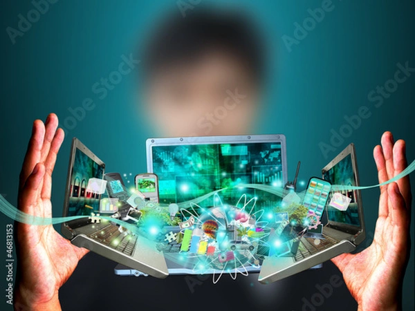 Obraz Man holding social object