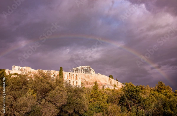 Obraz Rainbow over The Acropolis 
The Acropolis of Athens is an ancient citadel located on a rocky outcrop above the city of Athens.
