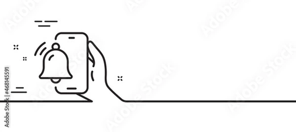 Fototapeta Alarm clock app line icon. Reminder bell sign. Phone notification symbol. Minimal line illustration background. Alarm clock line icon pattern banner. White web template concept. Vector