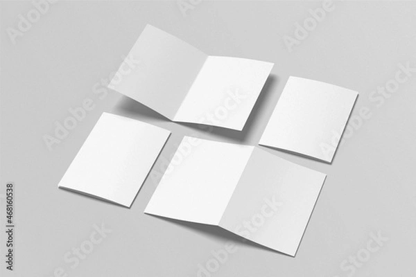 Obraz A5 bifold mockup on gray background. 3D rendering object. Blank empty space brochure. 