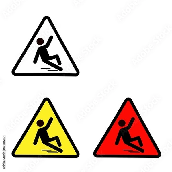 Fototapeta Set of slippery wet floor sign isolated on white