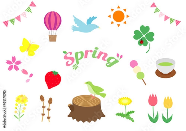 Obraz フラットでシンプルな春のイラストセット