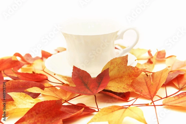 Fototapeta 가을 낙엽과 찻잔
