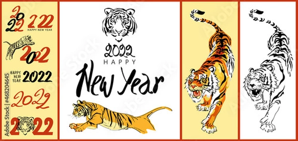 Fototapeta Happy New Year 2022 vector. Tiger vector. The image of a tiger is a symbol of the new year.