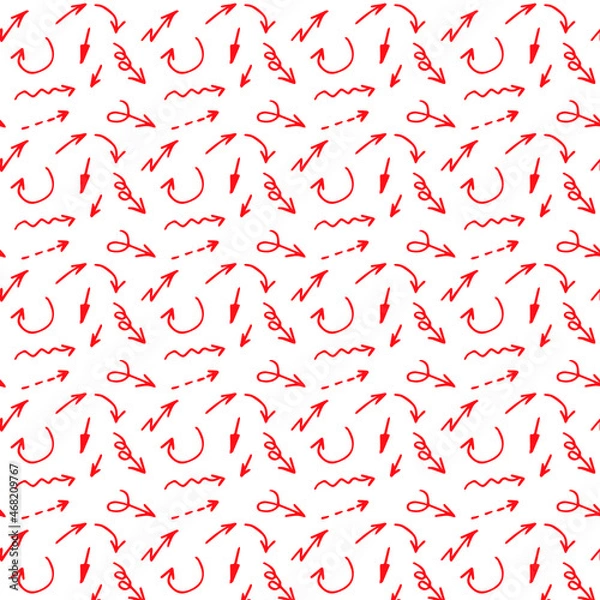 Obraz Hand drawn red marker arrows seamless pattern. Vector illustration.