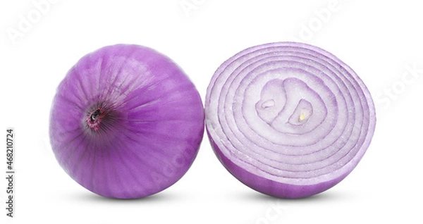 Fototapeta Whole and half red onion isolated on white background.