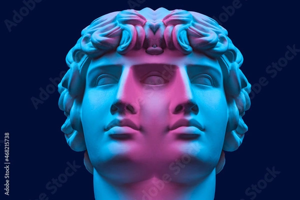 Obraz Collage with plaster antique sculpture of human face in a pop art style. Modern creative concept image with ancient statue head. Zine culture. Contemporary art poster. Funky minimalism. Retro design.