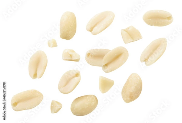 Fototapeta Falling peanuts on a white background, cut. Isolated