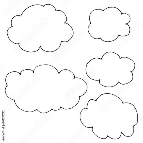 Obraz Hand drawn black clouds set on white background. Vector illustration