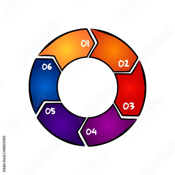 Fototapeta Hand drawn cycle diagram chart, 6 steps processes with numbers