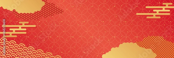 Obraz 雲と霞の赤色和柄背景