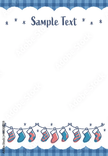 Obraz クリスマスの靴下飾りフレーム ブルー