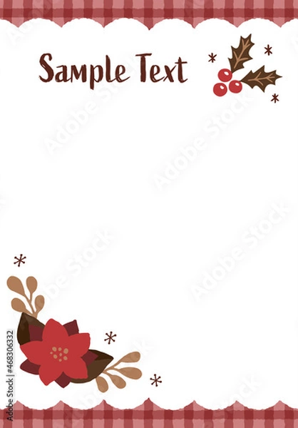 Obraz ヒイラギとポインセチアのクリスマスフレーム レッド