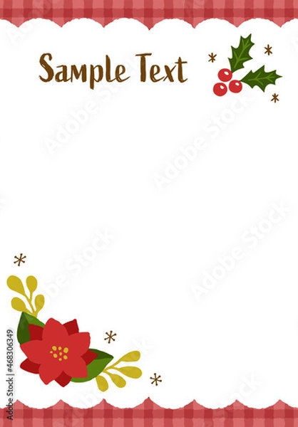 Obraz ヒイラギとポインセチアのクリスマスフレーム クリスマスカラー