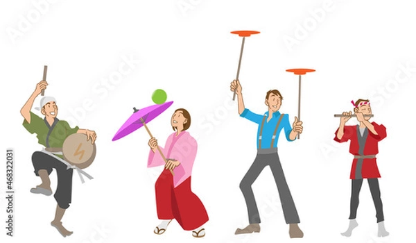 Fototapeta 傘回しと皿回しと祭り囃子