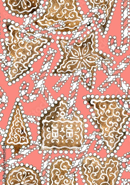 Obraz Seamless pattern with Christmas gingerbread and sweets
