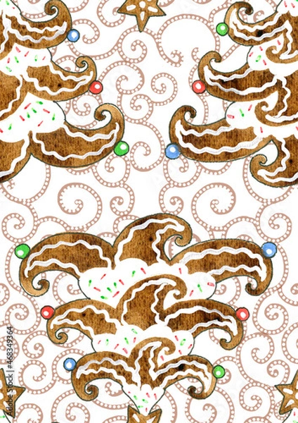 Obraz Seamless pattern with Christmas gingerbread and sweets