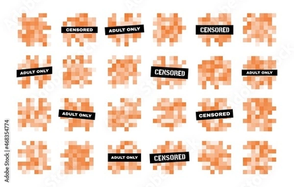 Obraz Censor mosaic pixel blur bars, censorship blurred nudity or adult content. Vector censored pixel mosaic signs set, censure pixelation effect for photo, app, tv and sensitive visual materials