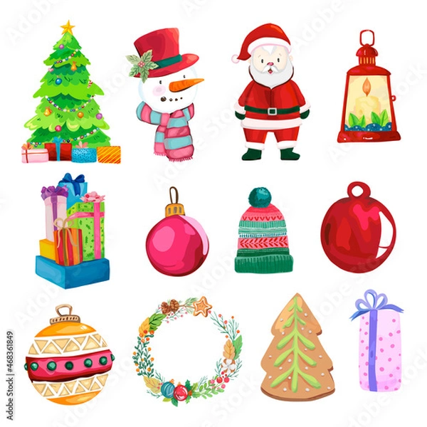 Fototapeta Christmas decorative elements set. Vector Illustrations on a white background