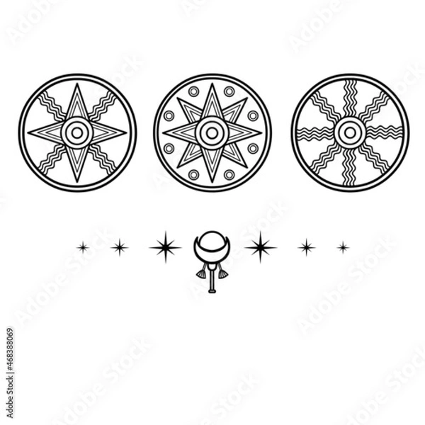 Fototapeta Cartoon drawing: ancient Sumerian symbols.  Marduk, Shamash, Ishtar. Vector illustration isolated on a white background.