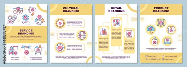 Fototapeta Service branding brochure template. Marketing strategies. Flyer, booklet, leaflet print, cover design with linear icons. Vector layouts for presentation, annual reports, advertisement pages