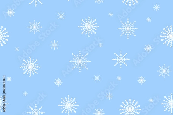 Fototapeta Winter seamless pattern with snowflakes, blue background. Christmas, New Year greeting card. Suitable for gift wrapping, wrapping paper, wallpaper, interior decor, textiles. Vector illustration