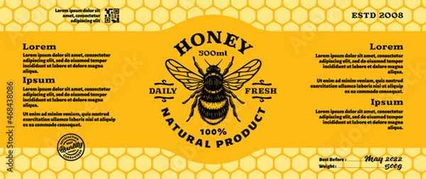 Obraz Local Honey Bee Label Template. Abstract Vector Packaging Design Layout.