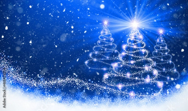 Obraz Christmas card with magic trees on a trendy blue background.