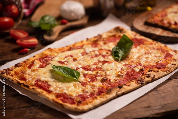 Obraz Rectangular shape and thin hand made Margherita pizza