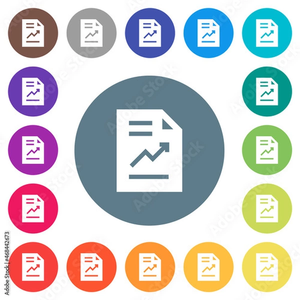 Fototapeta Report with graph solid flat white icons on round color backgrounds