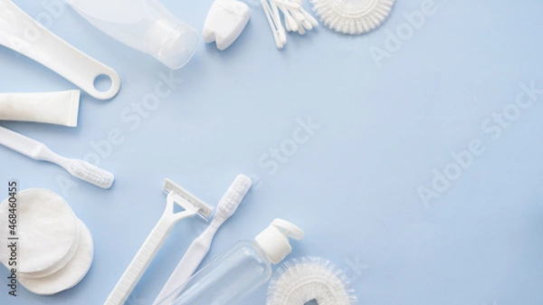 Obraz Disposable items in white on a blue background