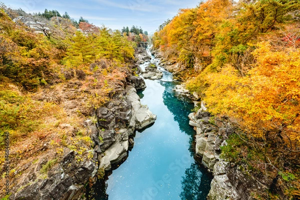 Fototapeta 紅葉の渓谷岩手厳美渓