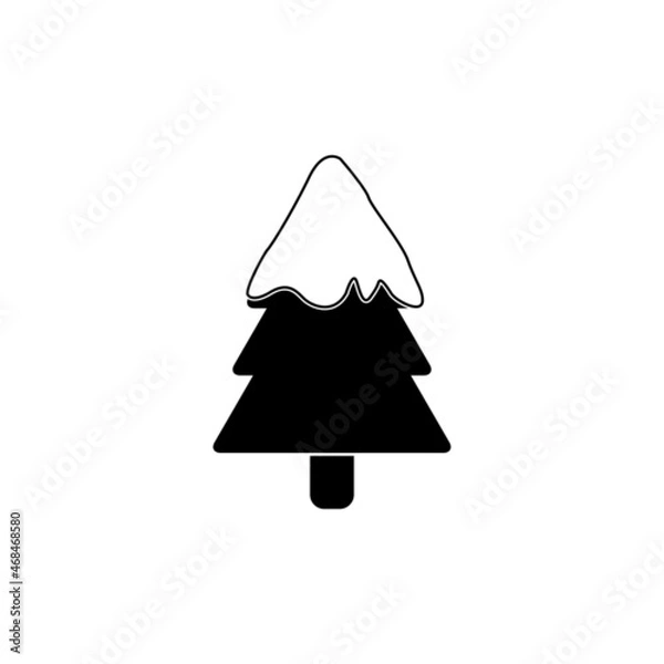 Fototapeta Forest evergreen pine tree with snow, winter camping vector icon