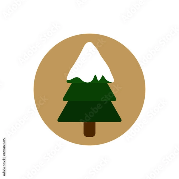 Fototapeta Forest evergreen pine tree with snow, winter camping vector icon