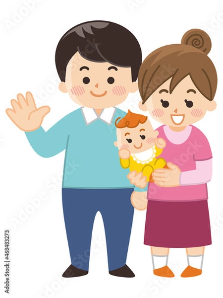 Fototapeta 若い夫婦と赤ちゃん　春