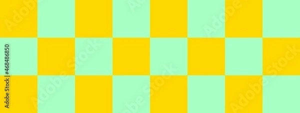 Fototapeta Checkerboard banner. Mint and Gold colors of checkerboard. Big squares, big cells. Chessboard, checkerboard texture. Squares pattern. Background.