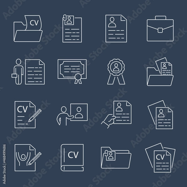Fototapeta CV and Resume and Self Presentation icons set. CV and Resume and Self Presentation pack symbol vector elements for infographic web