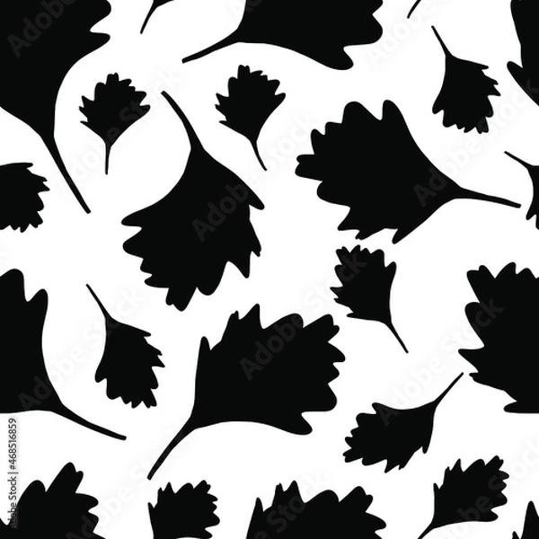 Obraz Black leaves on a white background. Vector seamless pattern. Doodle illustration.